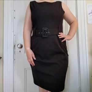 Dana Buchman Sleeveless Black Dress with Belt Slimming Party Dress Lined Size 14